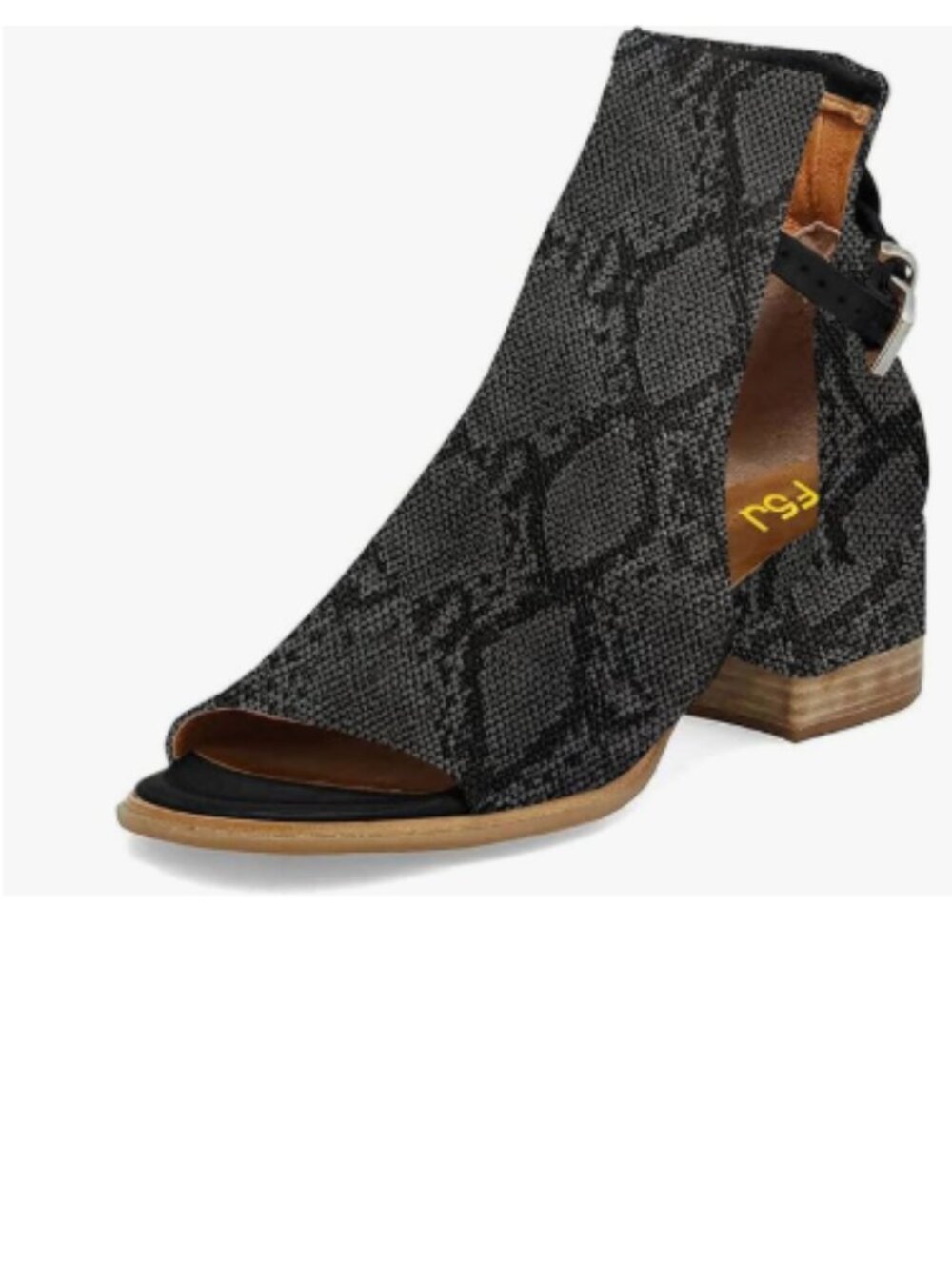 FSJ Snakeskin Peep Open Toe Cutout Buckle Ankle Bootie Chunky Low Heel Sandals